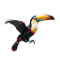 Fototapeta premium Illustration, Toucan soaring isolated transparent background, digital art. ai generative