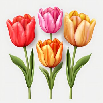 Four tulips with different colors