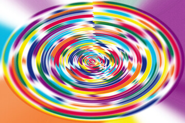 Rainbow circles on a multi-colored bright surface. Abstract joyful pulsating background. Illustration.