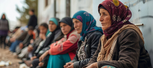 Fototapeta premium Refugees seeking asylum and protection living in refugee camp in difficult conditions