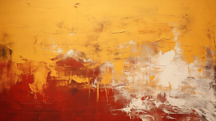 Abstract red and yellow oil brushstroke over painting wall texture

