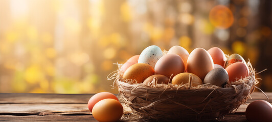 Easter eggs in a basket. Valentine's Day background