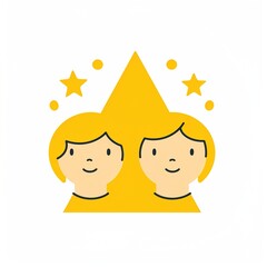 Two happy children inside a triangle - obrazy, fototapety, plakaty