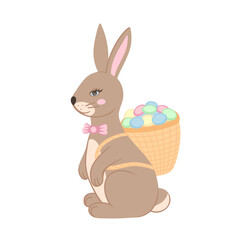 bunny with eggs in basket. Vector Illustration for printing, backgrounds, covers and packaging. Image can be used for greeting cards, posters, stickers and textile. Isolated on white background.