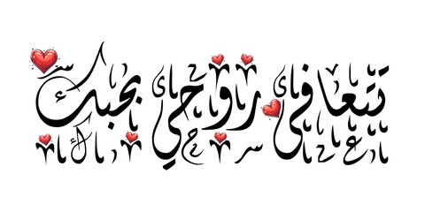 Valentine Arabic calligraphy quote greeting card, floral ornaments love design. Translate: My soul is healed by your love.. Not Generative AI it is my artwork.