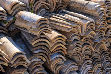Pile of roof tiles in the sunlight