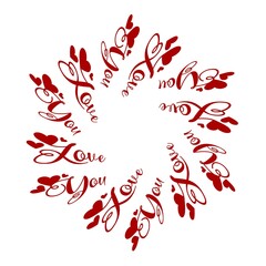 Love You, floral mandala seamless red valentine text . Not Generative AI it is my artwork.