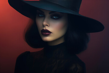 Captivating Gothic Style: Dark-Lipped Woman in Fashionable Attire
