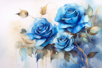 Grunge Chic: Blue Roses Amidst Golden Frame
