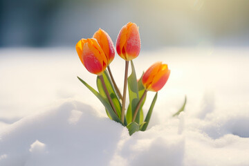 Snowy Cocoon Bursting with Tulips