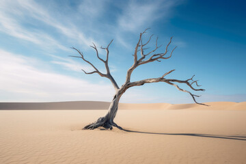 Fototapeta na wymiar Desert Remnants: Mountains Frame a Lifeless Sentinel