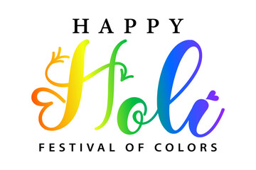 Happy holi lettering with gradient color vector illustration.