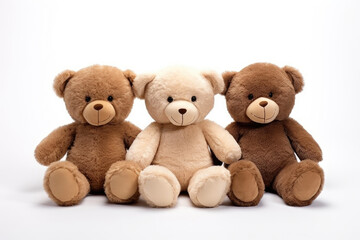 Trio of Bears on White Background