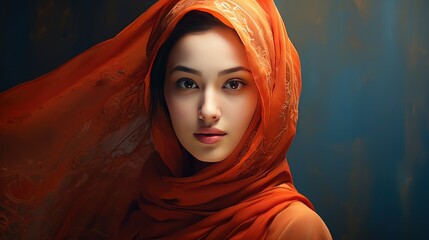 Beautiful chinese muslim lady, copy space with generative ai