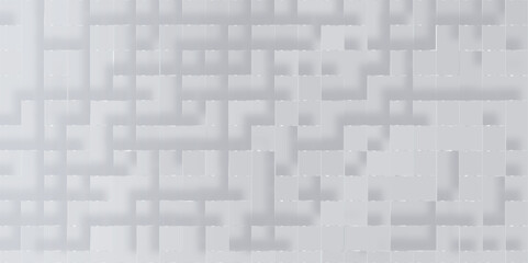 tile mosaic white and gray pattern with geometric squares, Random shifted white cube 3d square boxes block with pattern, grey and white light geometric abstract background for presentation and cover.