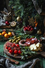 Different antipasto in shape of Christmas wreath