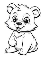 Coloring pages for kids, baby bear, cartoon style