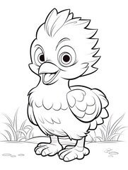 Coloring pages for kids, happy chicken, cartoon style