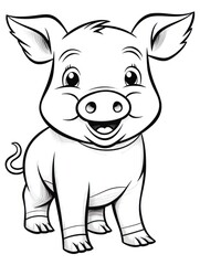 Coloring pages for kids, little pig, cartoon style