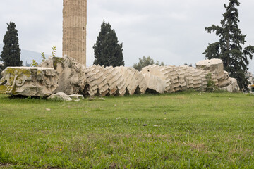 The ruins of the Temple of Olympian Zeus, Olympieion in  Athens, Greece