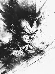 Fototapeta premium Tattoo sketch in anime style in black and white