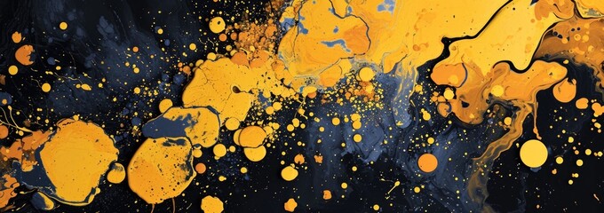 Abstract Orange and Blue Paint Splatter on Dark Canvas