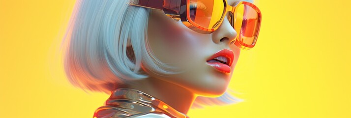 Young beautiful retro futuristic girl in bright clothes