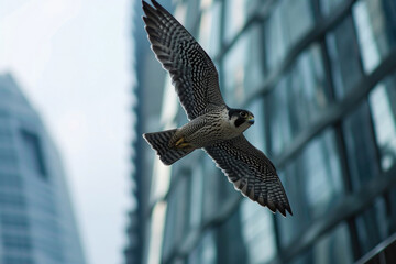 The Peregrine Falcon in an urban setting, gracefully navigating amidst city skyscrapers