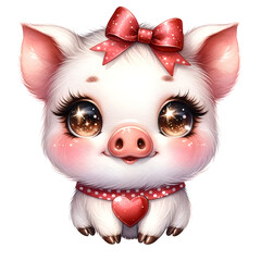 Adorable Watercolor Piglet with Valentine's Heart Clipart
