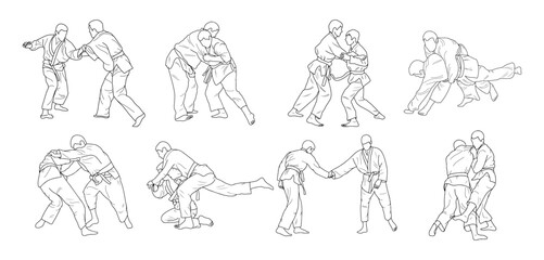 Line  sketch of sportive judoka fighter. Judoist, judoka, athlete, duel, fight, judo