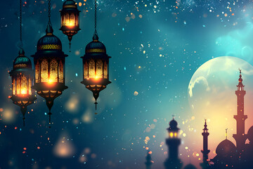 Fototapeta premium ramadan Kareem, Ramadan crescent moon, Eid Mubarak Islamic festival social media banner and Eid Mubarak Post Template, islam 