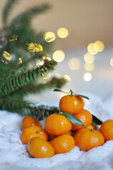 fresh tangerines in christmas festive background