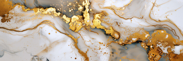 Panoramic White marble with gold glitter texture abstract background