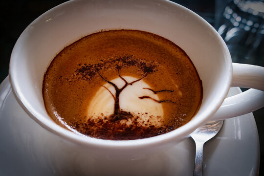 African Baobab Sunset Latte Art in Cappuccino - Coffee Bliss