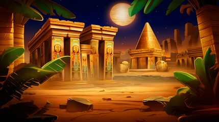 Illustration for casino slot games. Egyptian mythology. Egyptian architecture and desert and sand on the background.	
