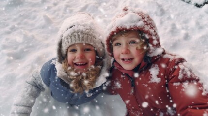 Christmas kids making snow angels
