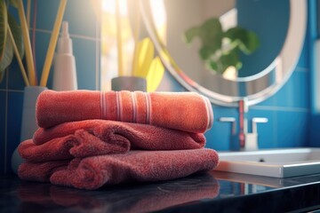 Towel on sink, bathroom interior. Generative AI