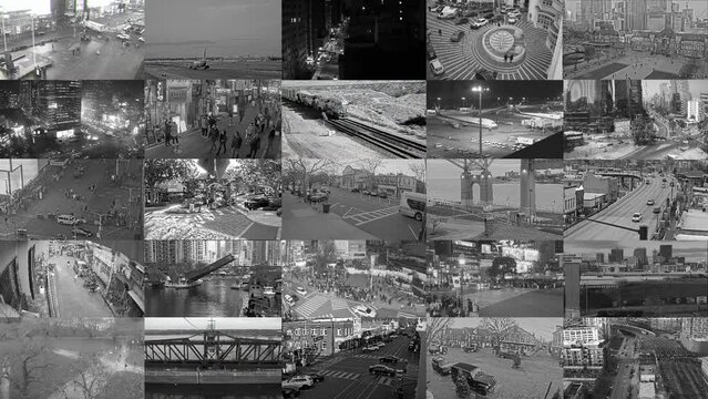 CCTV split screen, surveillance camera monitoring