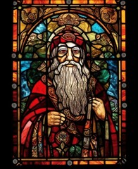 Fototapeta premium Stained glass Santa Claus, art nouveau style, colorful