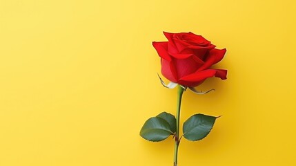 Red rose on a yellow background. Generative AI