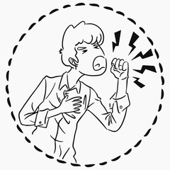 The guy coughs with chest pain. A black and white picture of a sick man coughing heavily.