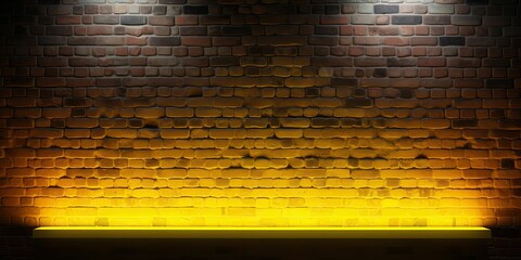 A brick wall illuminated from below with neon yellow light