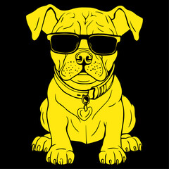 Pitbull in sunglasses. For printing on a T-shirt, pillow, notebook, clothing.
