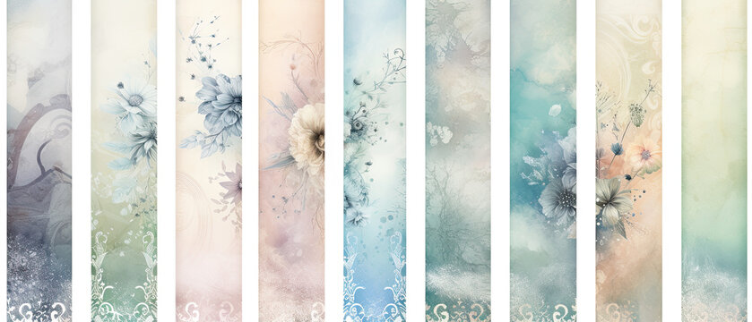 Pastel Watercolor Bookmark Designs with Floral Elements and Ornamental Accents