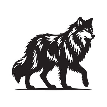 Majestic beauty revealed: Striking vector of a captivating black wolf silhouette - vector stock wolf silhouette
