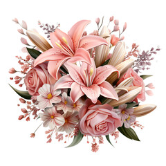 lily flowers, bouquet lilies isolated, Photographed bouquet, white background, png