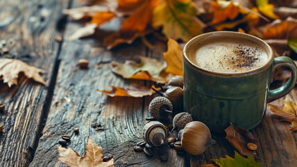 Obraz na płótnie Canvas Cozy autumn composition with coffee
