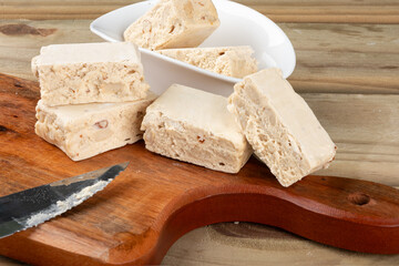 Traditional pieces of nougats on table.