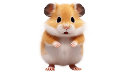 A standing cute little hamster with golden fur, isolated on a transparent background