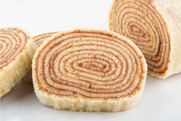 Brazilian roll cake isolated on white background.